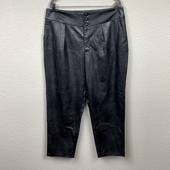 New Paige Jazz Black Vegan Faux Leather Pants High Rise Straight Leg Sz 12 - Picture 3 of 14